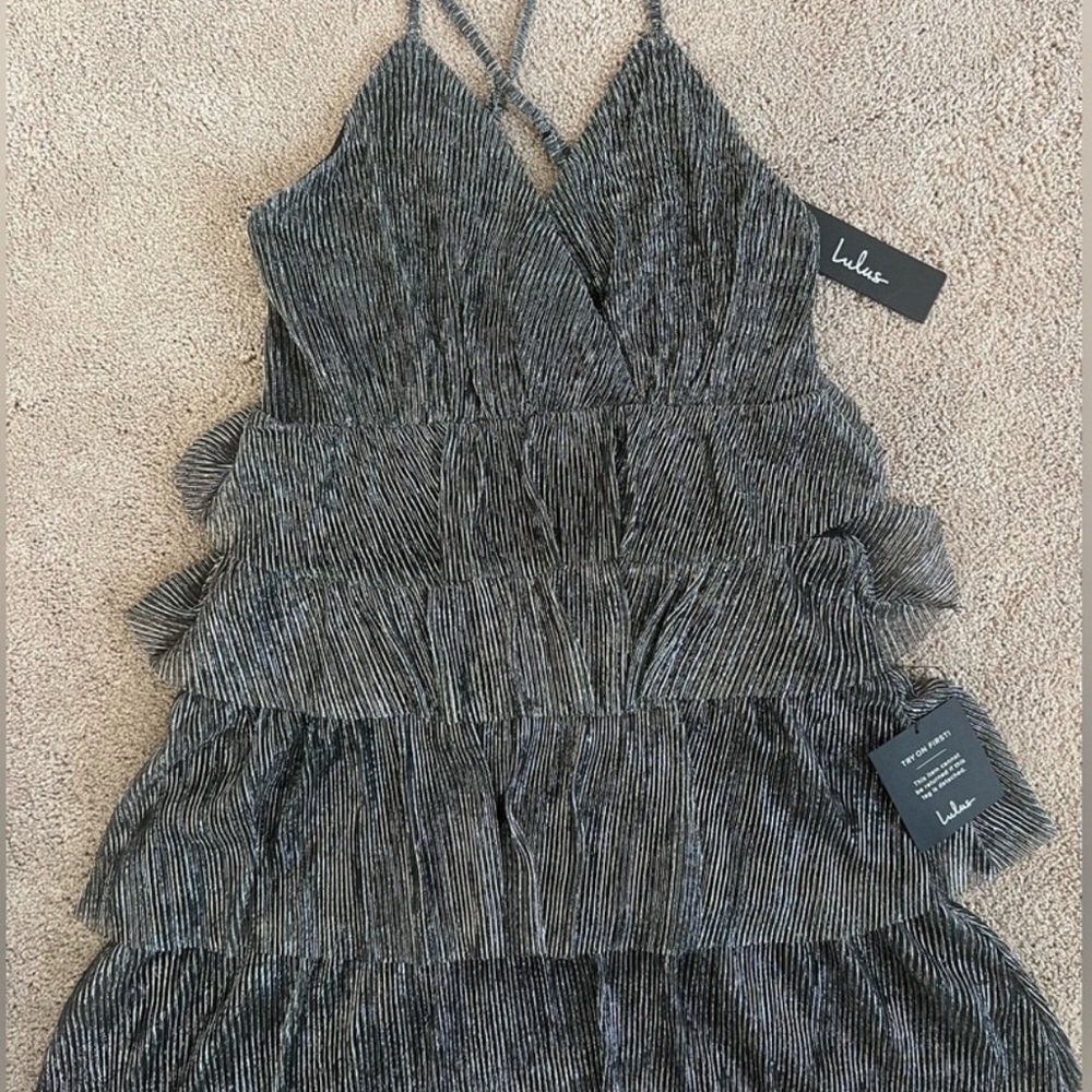 Lulus Black and Silver Tiered Dress Homecoming or Prom